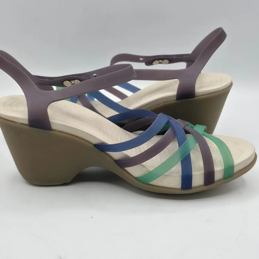 Crocs Isabella Strappy Wedge Sandal Women 9 Multi Color Huarache Lightweight 3in